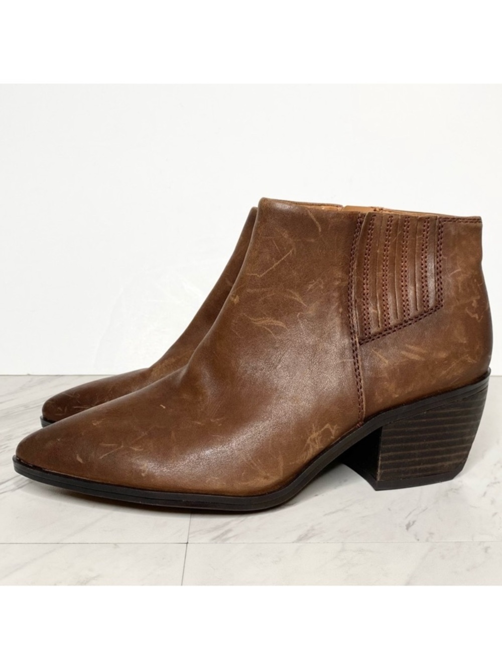 Franco Sarto Spur Brown Leather Bootie 7 1/2 M